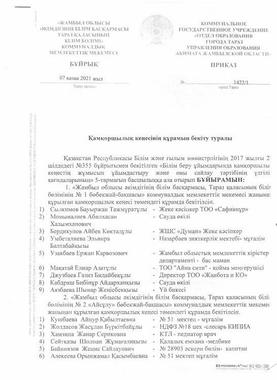 Қамқоршылық кеңесінің құрамын бекіту